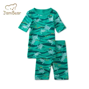 Conjunto de pijama infantil de algodão orgânico, roupa de dormir para crianças, meninos, manga curta 100%