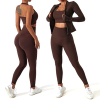 Ensemble de survêtement haute élasticité 3 pièces : veste zippée, débardeur et pantalon de yoga pour le fitness, l'exercice et la course à pied