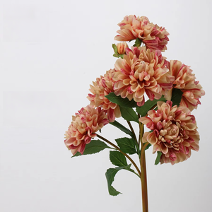 Vente directe usine – Fleurs artificielles décoratives Dahlia et Chrysanthème, design floral pour mariage, échantillon de fleurs de table au toucher naturel - Product Image 2