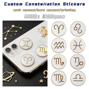 Pegatinas de esmalte del zodíaco para teléfono, calcomanías personalizadas de <span class=keywords><strong>horóscopo</strong></span> para dispositivos, recuerdos metálicos de astrología, regalos de planetario, directo de fábrica, MOQ bajo - Product Image 1