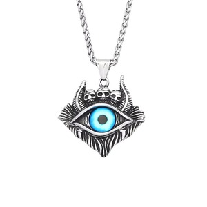 Yunnique – collier avec pendentif œil du diable en acier inoxydable pour hommes, chaîne de crâne gothique, bijoux, 60cm, Design œil bleu - Product Image 5