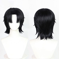 Perruques synthétiques noires naturelles pour hommes en gros, perruques courtes pour garçons avec coupe loup cool et franges texturées pour usage quotidien