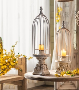 Amerikan vintage beyaz kuş kafesi mumluk romantik mum ışığında masa dekorasyon metal mumluk - Product Image 3