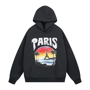 Sudadera con Capucha de Algodón de 460g, Estilo Holgado, Lavado Abrasivo, Estampado de Torre con Logotipo de Doble Aro Bordado, Versión Paris High B Home 24 - Product Image 5