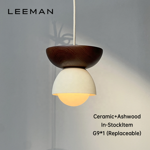 Lampada a Sospensione LED Moderna in Ceramica e Legno, Design Minimalista per Camera da Letto e Tavolo da Pranzo - Product Image 1