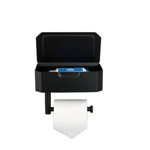 Porte-papier toilette moderne en acier inoxydable noir avec étagère, fixation murale, écologique, pour cuisine et salle de sport - Product Image 1