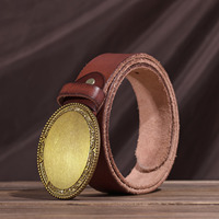 Ceinture en cuir pleine fleur avec boucle ovale embossée, ceinture de haute qualité