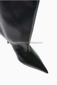 Bottines en cuir à talon aiguille pour filles, volume exagéré, cuir de veau mat, automne-hiver, cheville haute, jambe large, <span class=keywords><strong>bottes</strong></span> en cuir, <span class=keywords><strong>bottes</strong></span> en cuir noir - Product Image 5