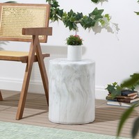 Table d'appoint pour intérieur et extérieur en forme de colonne et finition en faux marbre minimaliste moderne