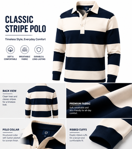 Custom <b>Men</b> Polo Rugby <b>Shirt</b> Long Sleeve Stripe Design Casual Golf Sportswear Breathable Comfortable - Product Image 3