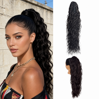 Perruque queue de cheval à pince tendance, style africain, cheveux longs bouclés avec boucles spirales serrées, postiche en fibre synthétique