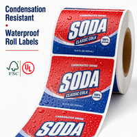 Étiquettes personnalisées imperméables et résistantes à la condensation pour bouteilles de soda, autocollants avec logo imprimé, durables, en rouleau, pour boissons gazeuses (Cola)