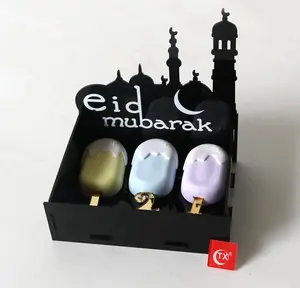 3MM 블랙 DIY 쉬운 설치 아크릴 Eid 음식 서빙 디저트 트레이 장식 달 Srar 아랍어 Eid Mubara 라마단 파티