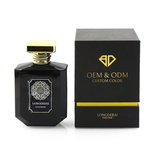 Factory Gold Cap Irregular Perfume <b>Bottle</b> Empty clear Flat Pump Spray Crimp Black 100ml Glass Perfume <b>Bottle</b> with Box - Product Image 2