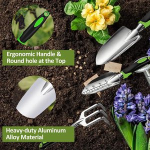 Set di 3 Attrezzi da Giardinaggio Include Paletta da Giardino, Paletta per Trapianto e Rastrello Manuale con Impugnatura Ergonomica Antiscivolo - Product Image 2