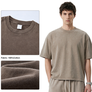 เสื้อยืดผู้ชายทรงโอเวอร์ไซส์ ผ้าคอตตอน 100% หนัก 285 กรัม ทรงบ็อกซี่ฟิต ลุคทำเก่า ยี่ห้อ Manufacturers Blank - Product Image 3