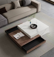 Table basse moderne en pierre frittée blanche, design simple, table centrale carrée avec motif discret, tables d'appoint pour canapé