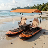 Plataforma Flotante Inflable Tipo Catamarán, Doble Tabla de SUP con Toldo, Mesa y Asientos