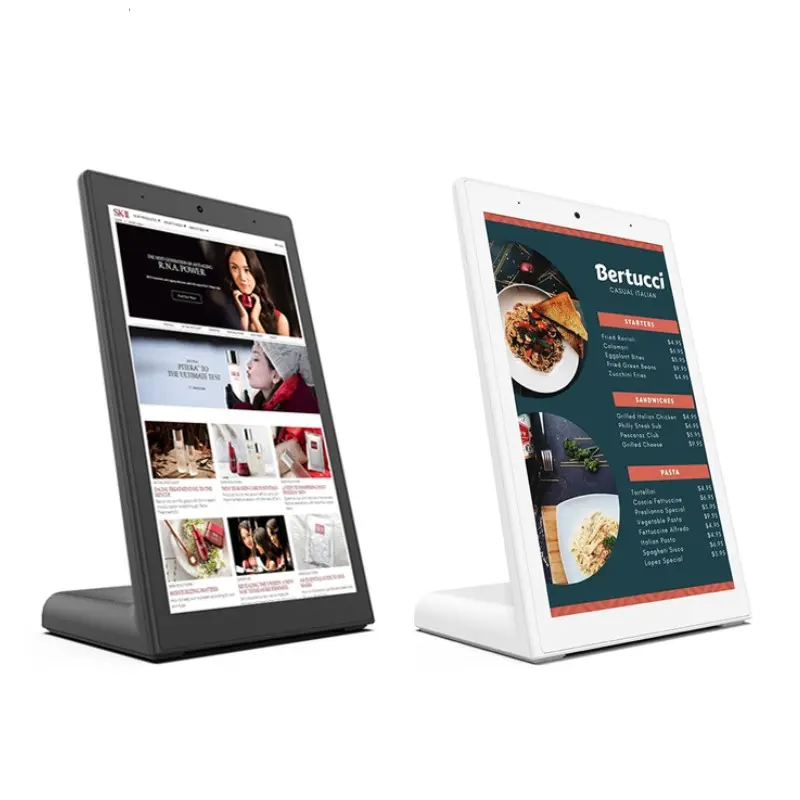Layar tampilan bentuk L 8/10 inci meja berdiri digital papan reklame desktop layar sentuh panel Pintar rk3128 3288 3399 nfc tablet android