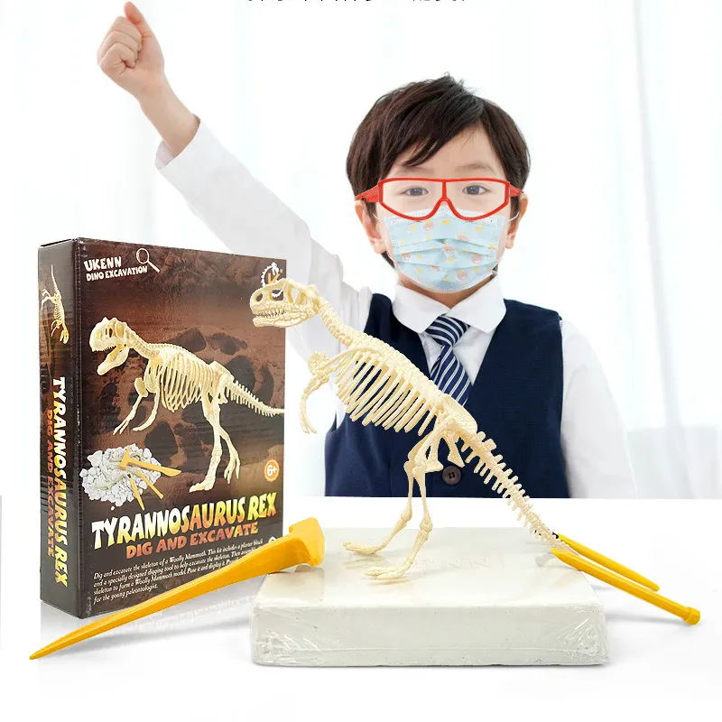 UKENN उत्खनन सिमुलेशन पुरातत्व जीवाश्मों DIY टायरानोसोरस डायनासोर कंकाल हाथ-इकट्ठे मॉडल बच्चों के खिलौने