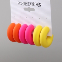 Boucles d'oreilles créoles en acrylique populaires en forme de C, style mode, pour femme, finition mate dépolie, simples, coréennes, 3 paires/ensemble, couleur bonbon Cc FS