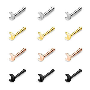Piercing nasal para mujer, joyería quirúrgica de acero inoxidable, barra recta, Luna, nariz, Piercing - Product Image 1