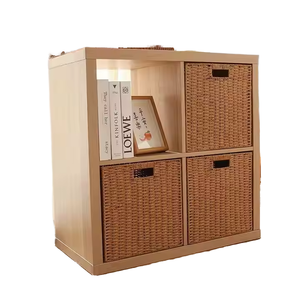 Nordic Style Wooden Storage Cabinet With Rattan <b>Baskets</b> Rectangle Multi-Purpose Neatening Eco-Friendly Space Saving - Product Image 1