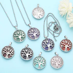 Sailing Factory Price Crystal Agate Antique Round Hollow Life Tree Necklace Pendant
