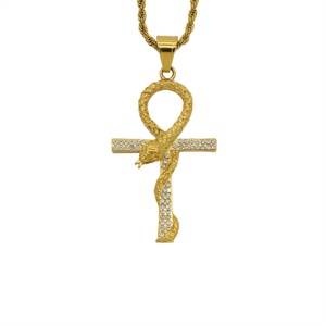 Fashion Religious Rhinestone Ankh Cross Stainless Steel Pendant <b>Necklace</b> <b>for</b> <b>Men</b> - Product Image 1