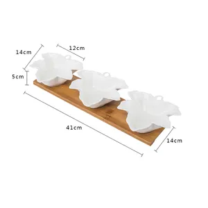 Mangkuk Porselen Bentuk Daun Maple Set Mangkuk Buah Kacang Kreatif Multi Kering dengan Set Mangkuk Camilan Keramik Putih Bambu
