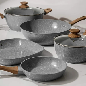 Juego de Utensilios de Cocina de 6 Piezas de Aluminio Forjado con Revestimiento de Cerámica y Mármol, Tapas de Vidrio y Silicona, Antiadherente, Apto para Lavavajillas - Product Image 3