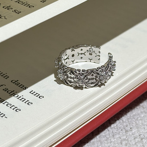 S925 Pure Silver Carved <b>Ring</b> Vintage Niche Design Simple and Fashionable Retro Micro Inlaid <b>Open</b> Mouth <b>Ring</b> Gold Plated - Product Image 5