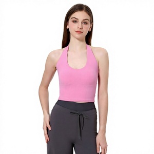 Soutien-gorge de sport à col halter avec logo personnalisé et dos ajouré pour Pilates, Yoga, Fitness, Gym - Effet seconde peau, Push-Up - Product Image 1