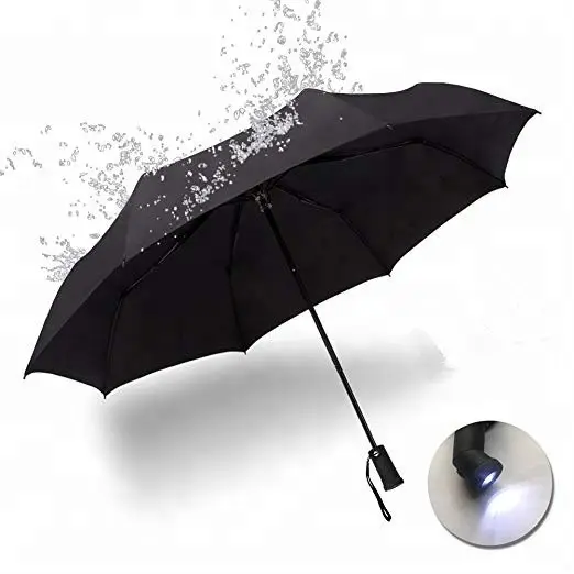 사용자 지정 LED 라이트 우산 3 배 자동 손전등 안전 우산 LED 라이트 핸들