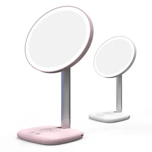 时尚led灯镜子无线充电器化妆镜化妆品可调LED定制圆形镜子礼物女孩