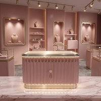 Vitrine à bijoux élégante, murale, durable, de haute qualité, en acrylique avec dôme en verre, éclairage LED, rose doré