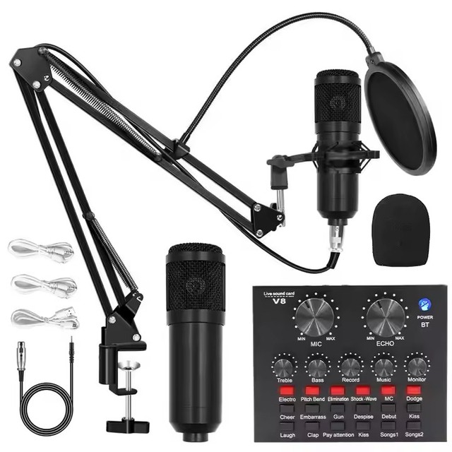 Podcast Equipment Bundle BM-800 Recording Studio Package with Voice Changer Live Sound Card-Audio Interface for Laptop Computer
