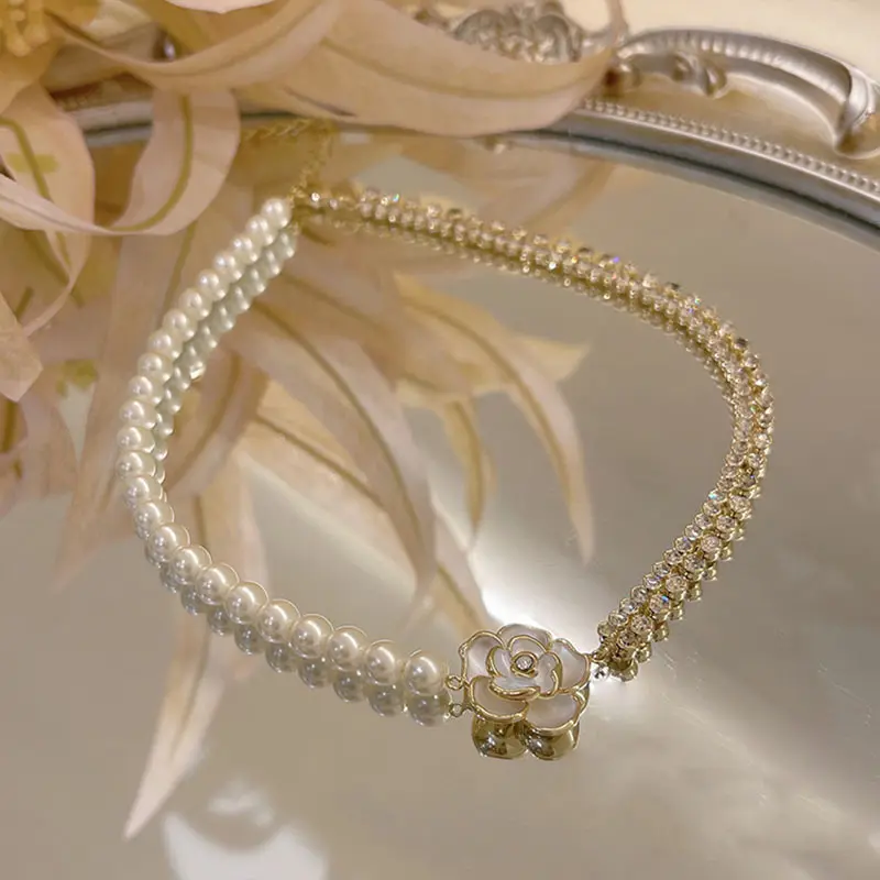 Vergoldete Perlen perlenkette Halskette Bling Kristall Tennis Kette Tropfen Öl Blume Birne Tropfen Halskette