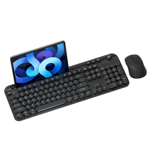Factory OEM Wireless Dual Mode 2.4G BT Keyboard and Mouse Combo Round Keycap Portable Mixed Color Keyboard Mouse Set with U-slot