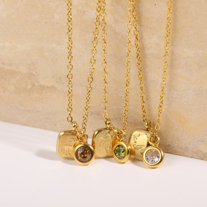 Collar con Colgante de Piedra Natal de Circonio con Signos Zodiacales de 12 Meses, Cuadrado, de Acero Inoxidable Chapado en Oro de 18K, Sin Deslustre - Product Image 3