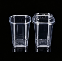 Gobelets en plastique PET jetables carrés de 93 mm, 12/14/16/20/24 oz, gobelets épais transparents pour café glacé et thé Boba avec couvercles