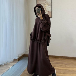 2025 vacances Style modeste Sport Type islamique <span class=keywords><strong>Dressing</strong></span> jupe femmes musulmanes populaire élément à capuche musulman sweat ensemble - Product Image 4