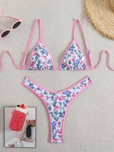Conjunto de <span class=keywords><strong>Bikini</strong></span> de Dos Piezas con Estampado Floral para Mujer, Espalda Descubierta, Material de Nailon Ecológico, Tanga - Product Image 1