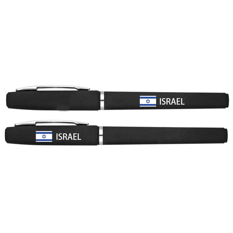 Prezzo di fabbrica a buon mercato nero Soft Touch portatile 0.5MM Israel bandiera nazionale Gel firma penne con Logo personalizzato per promuovere il regalo