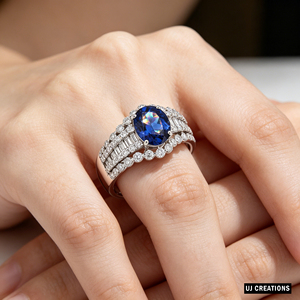 Bague Halo en Or Massif 10K/14K/18K Personnalisée avec Saphir Ovale et Diamant de Laboratoire Certifié IGI Qualité VVS-VS Taille Brillant pour Mariage et Fêtes - Product Image 5
