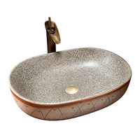 Jingdezhen Cerámica Arte Oem & Odm Hotel Moderno Fregadero Lavabo Setaria Patrón Forma ovalada Fregaderos de baño para la venta