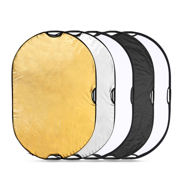 80*120cm Reflector Photography Light Diffuser Portable Studio Reflector 5-in-1 Oval Collapsible Multi-disc Reflective Board