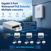 Extensor de Red PoE Gigabit de 5 Puertos con Función VLAN, Hi-PoE 60w, Impermeable, Dedicado para Cámaras IP PoE