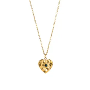 18k Gold Plated Stainless Steel Heart Tarnish Free Chokers Irregular Green Zircon Love Heart Pendant Jewelry Necklace