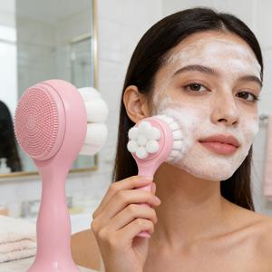 <span class=keywords><strong>Brosse</strong></span> <span class=keywords><strong>nettoyante</strong></span> manuelle portable réutilisable double face 2-en-1 pour points noirs et nettoyage en profondeur des pores - Product Image 5